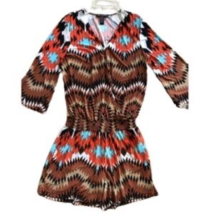 INC International Concepts 3/4 Sleeves Shorts Boho Jumpsuit Romper Tribal Medium